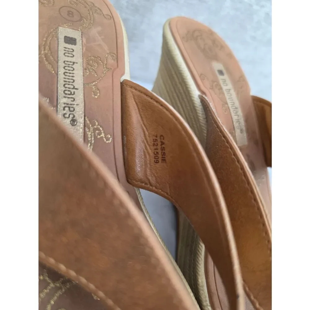 Y2K Vintage Wedge Platform Thong Sandals in Tan Leather Sttraps